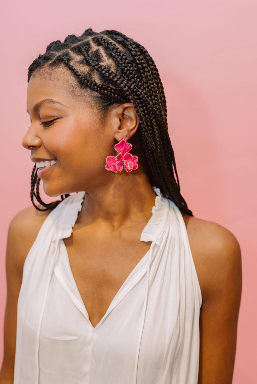 Kaia - Raffia Flower Earring-Briton Court