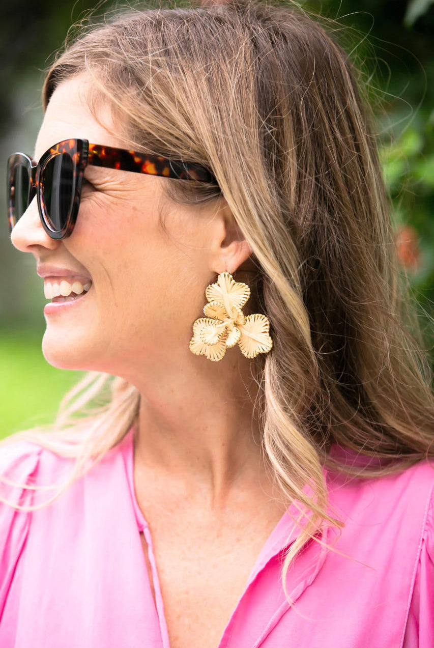 Kaia - Raffia Flower Earring-Briton Court