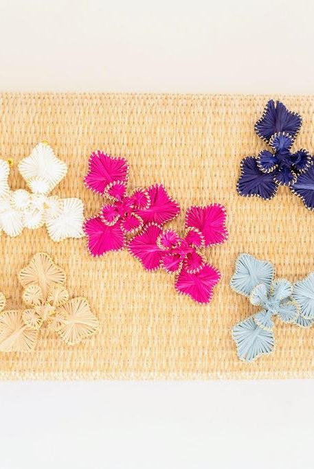 Kaia - Raffia Flower Earring-Briton Court