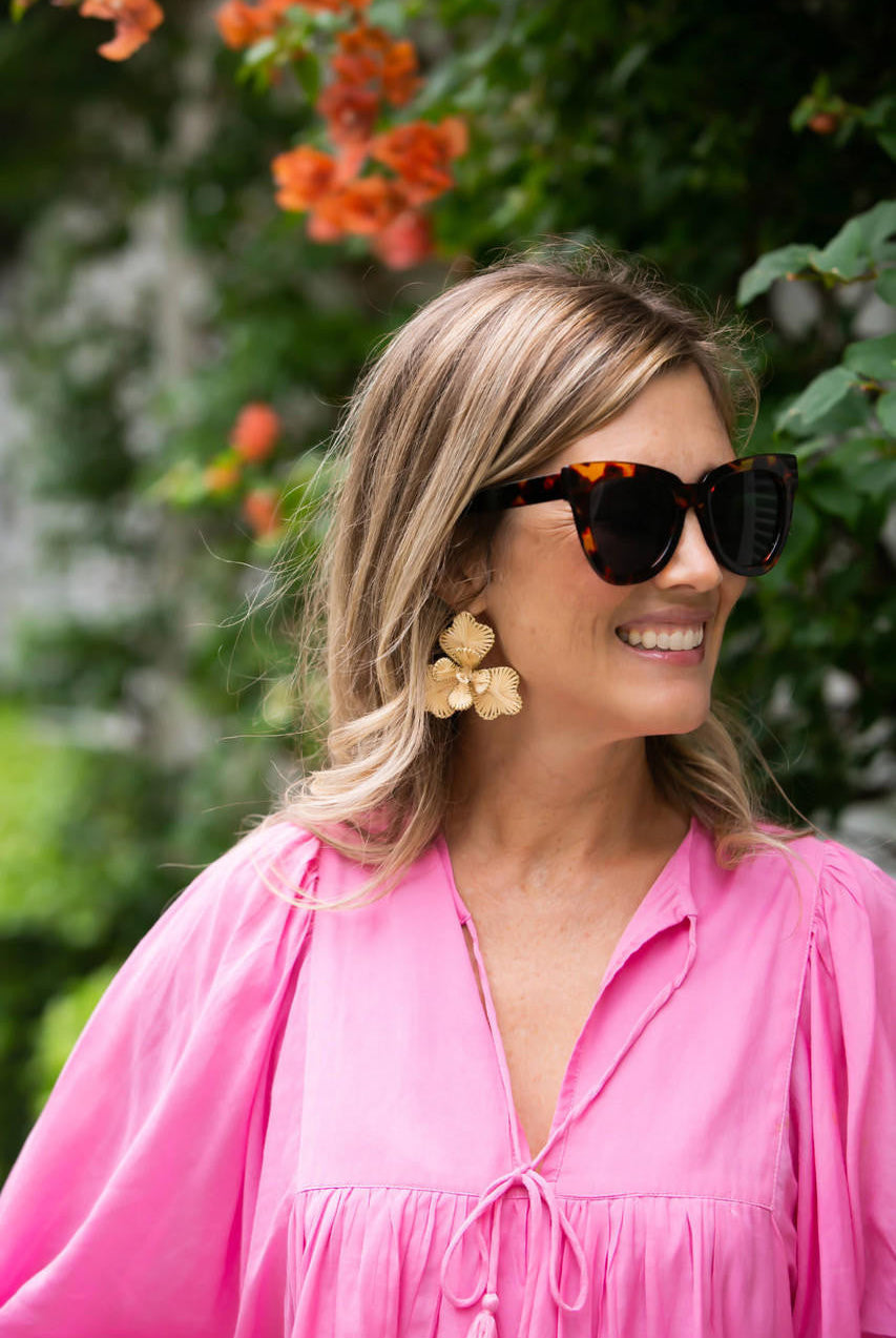 Kaia - Raffia Flower Earring-Briton Court