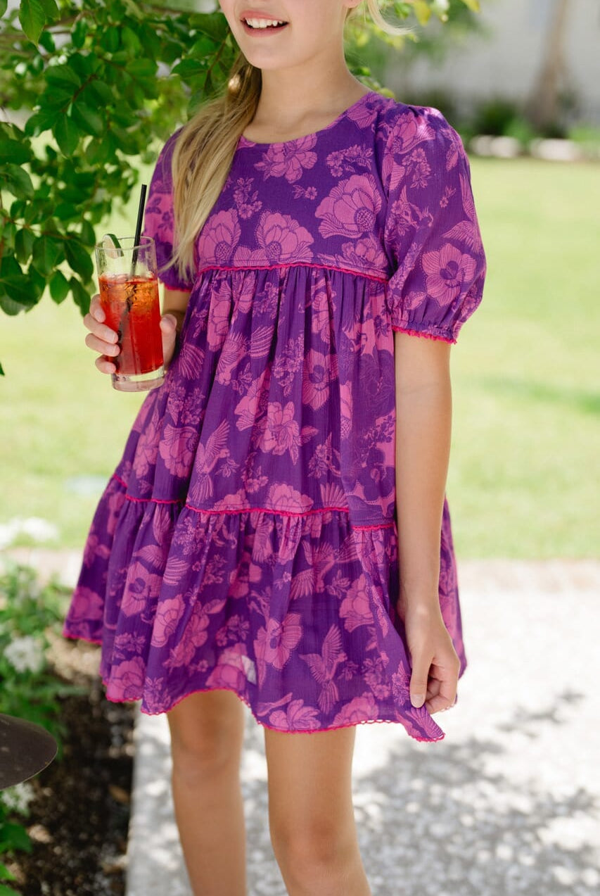 Girls Quinn Dress - Purple Floral-Briton Court