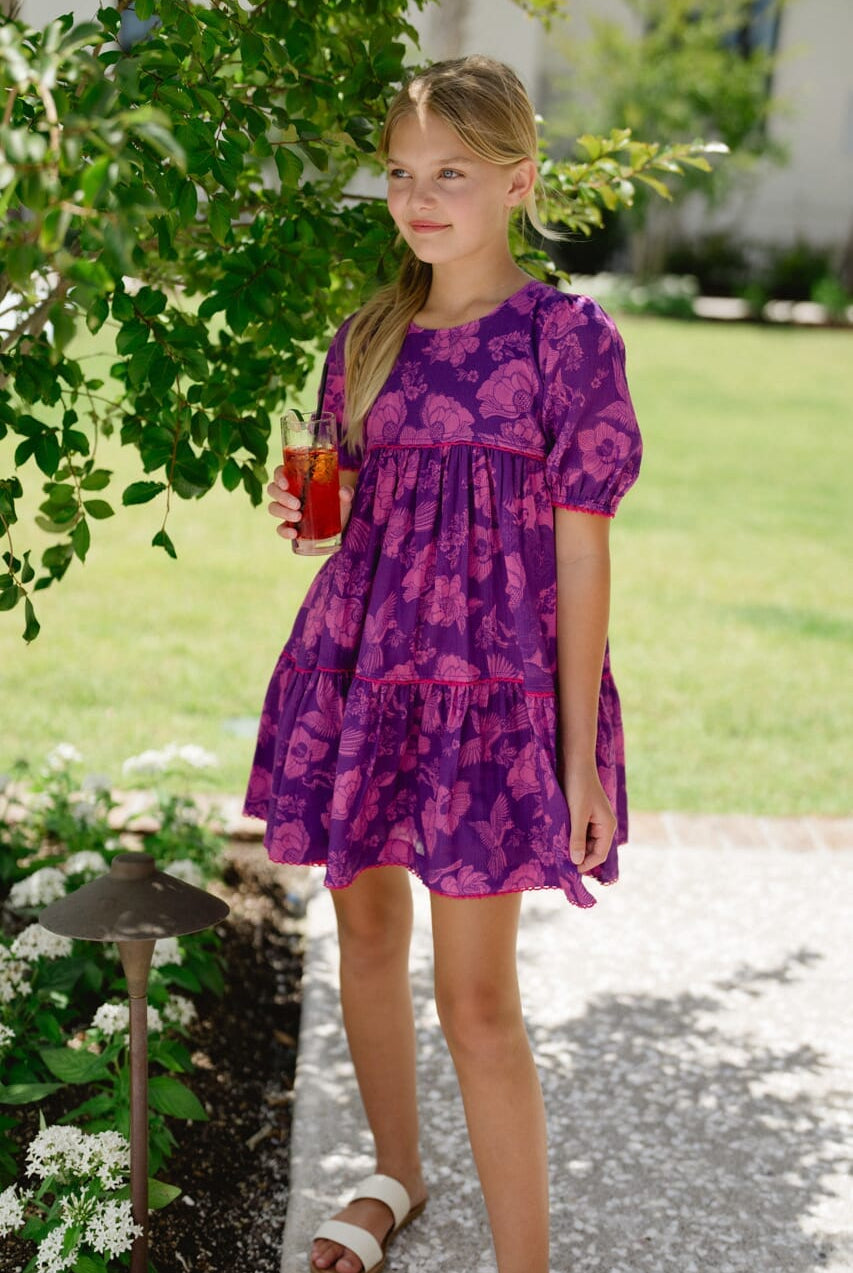 Girls Quinn Dress - Purple Floral-Briton Court