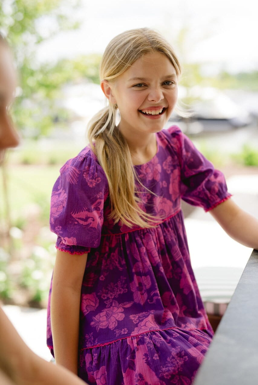 Girls Quinn Dress - Purple Floral-Briton Court