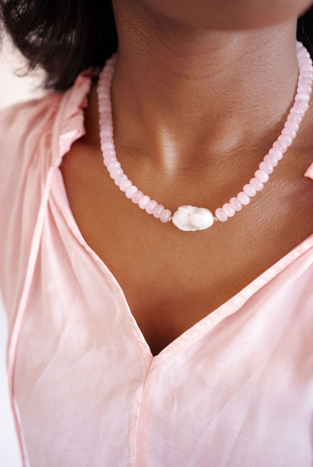 Susie- Quartz Beaded Necklace with freshwater Pearl-Briton Court