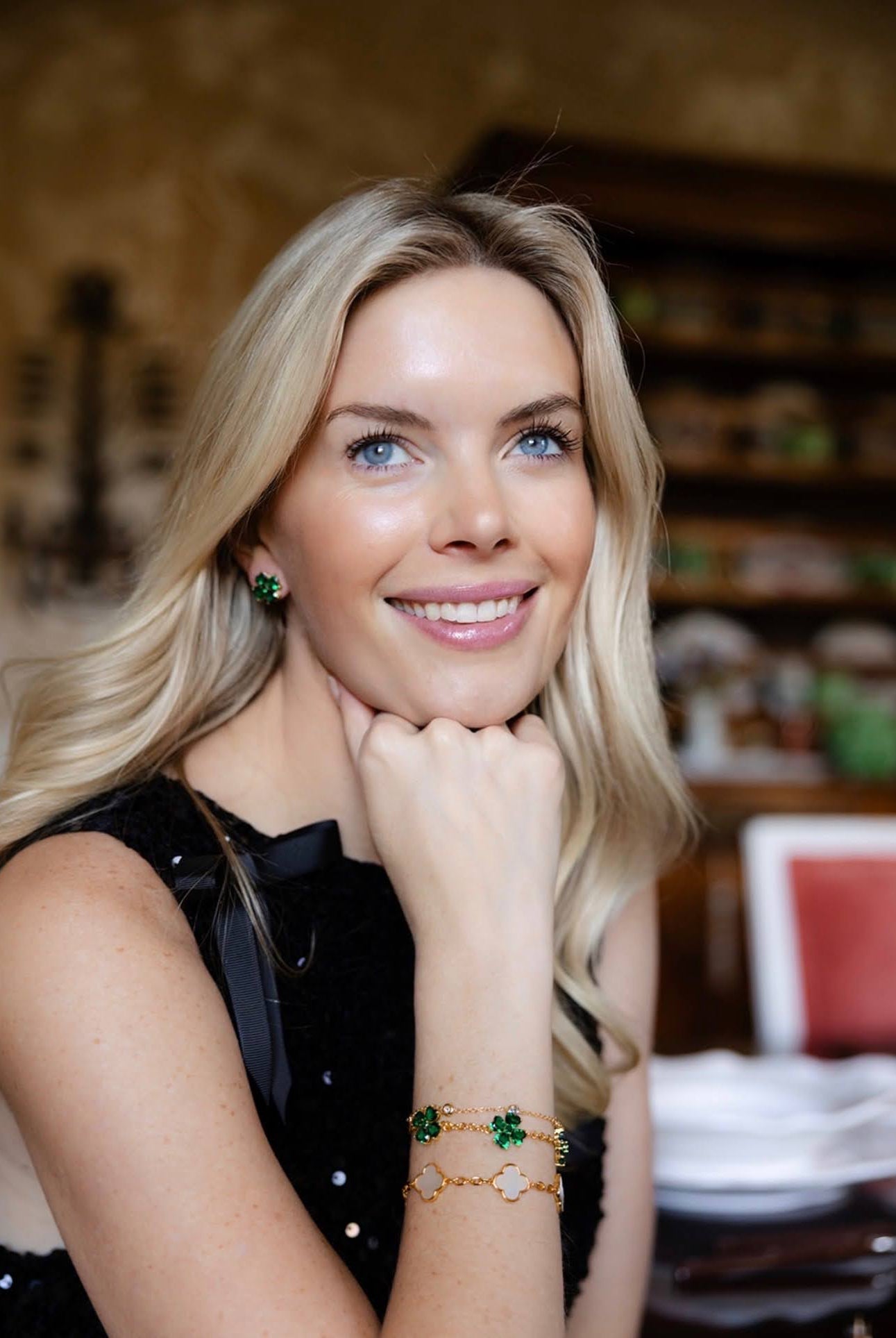 The Catherine Bracelet - Emerald Clover Stone adjustable Bracelet - 18k Gold Plated-Darby Clark Collection-Briton Court