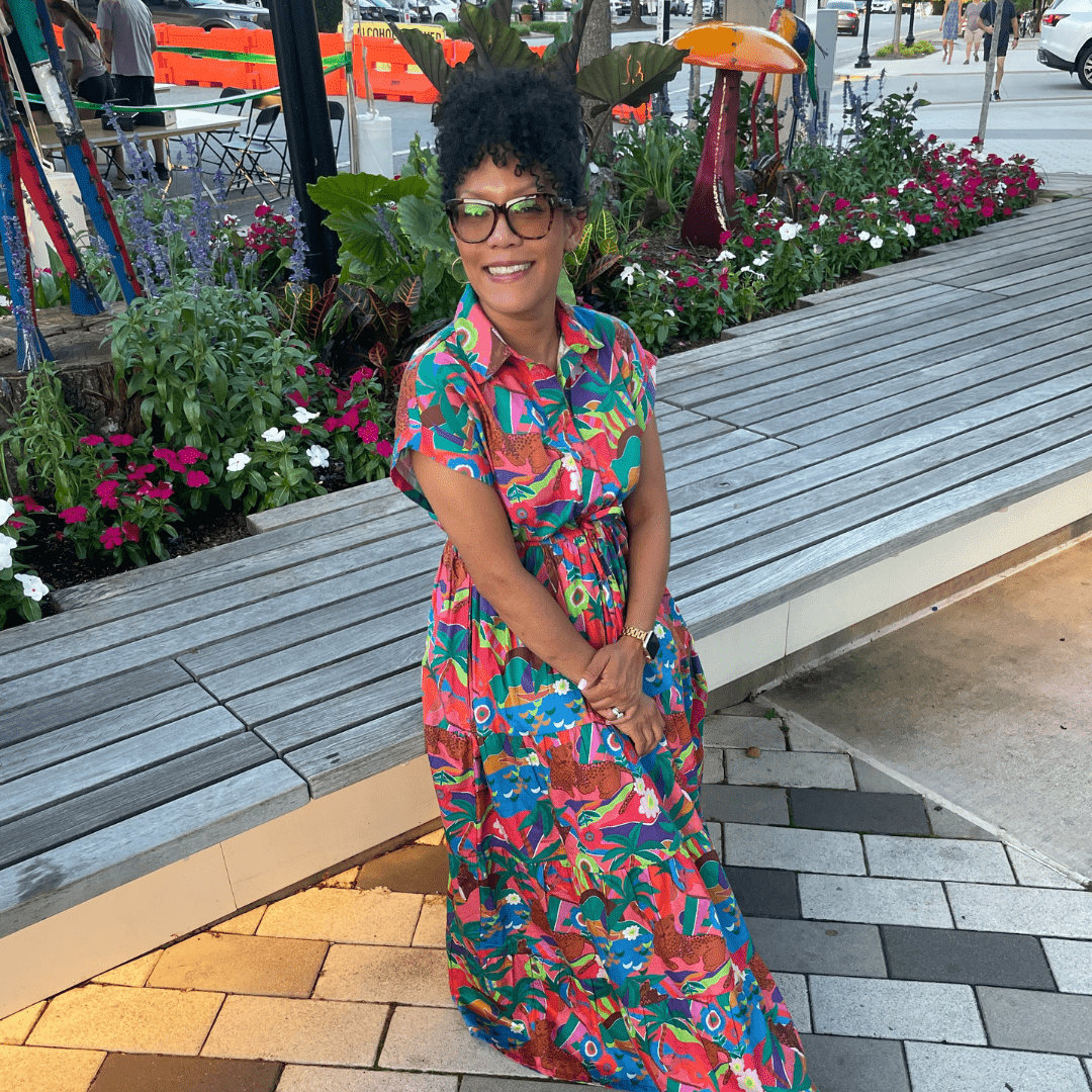 Girl in pink maxi dress