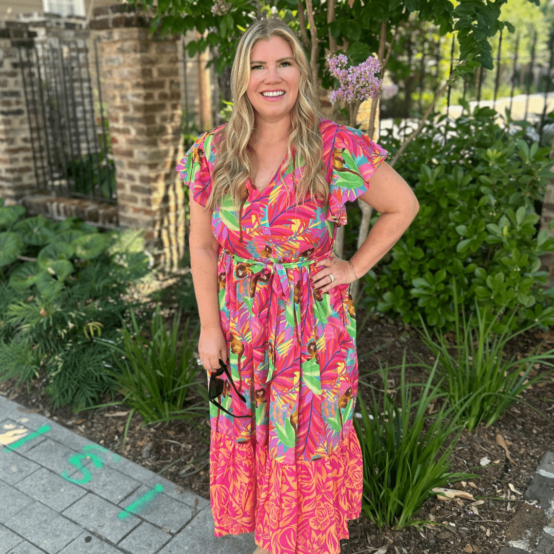 Girl in pink midi dress