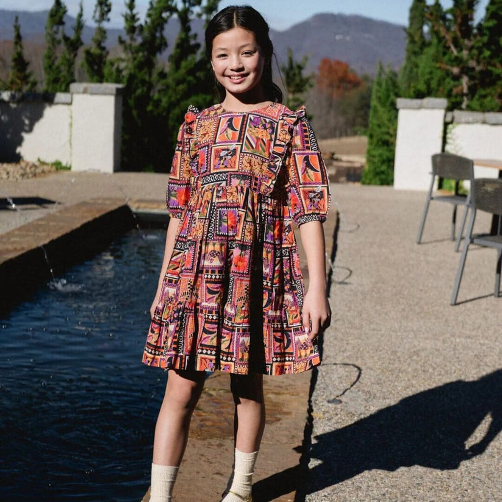 Girl in printed dress