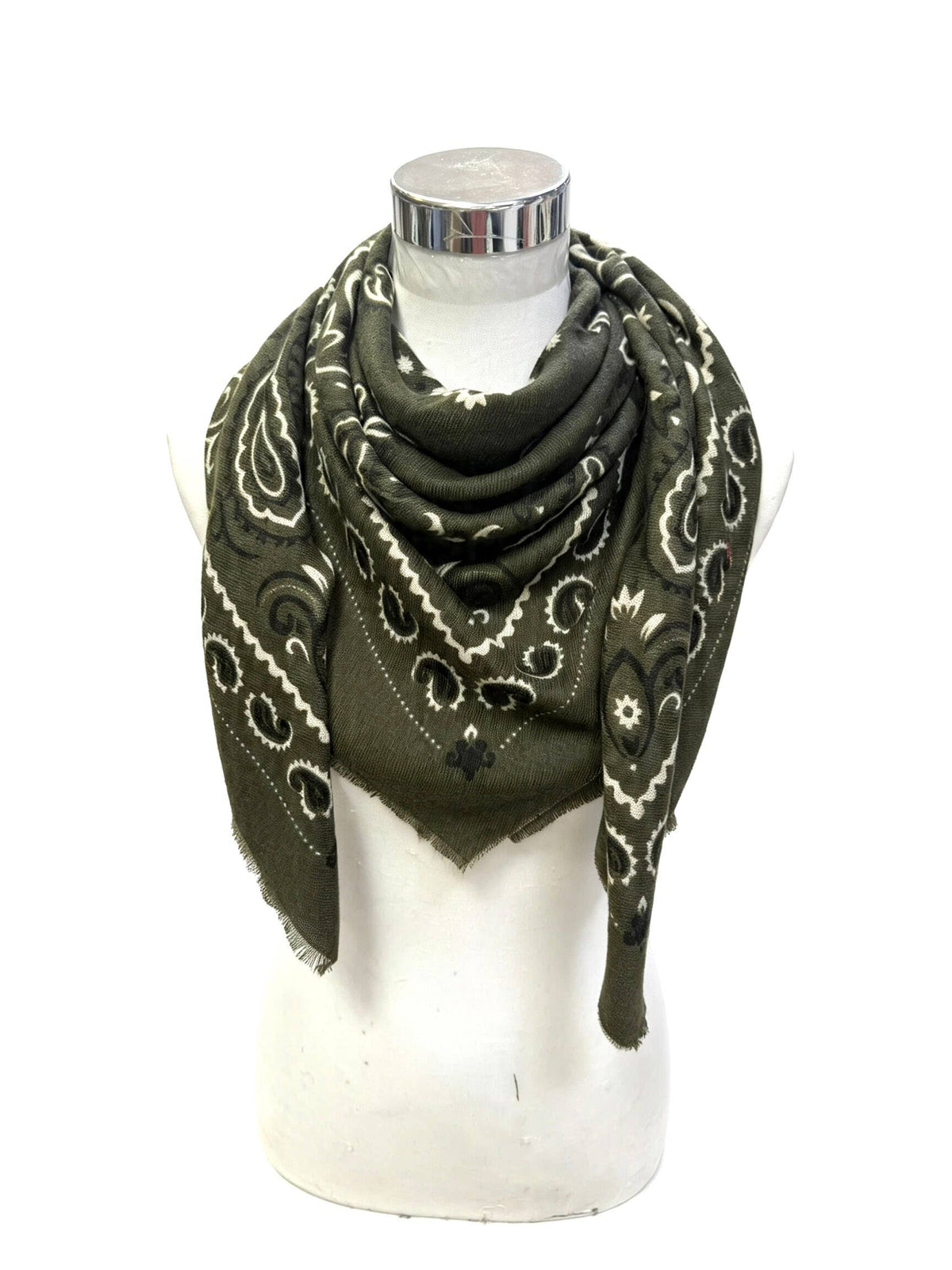 Large Woolen Square Bandana: Olive-Briton Court