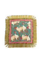 Fringed Crane Print Square Scarf: GREEN / One Size-Briton Court