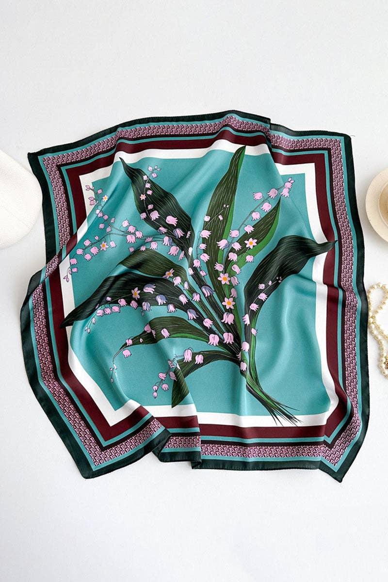 Paisley Print Satin Square Scarf: GREEN / One Size-Briton Court