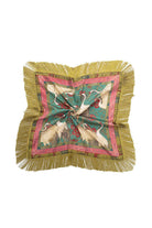 Fringed Crane Print Square Scarf: GREEN / One Size-Briton Court