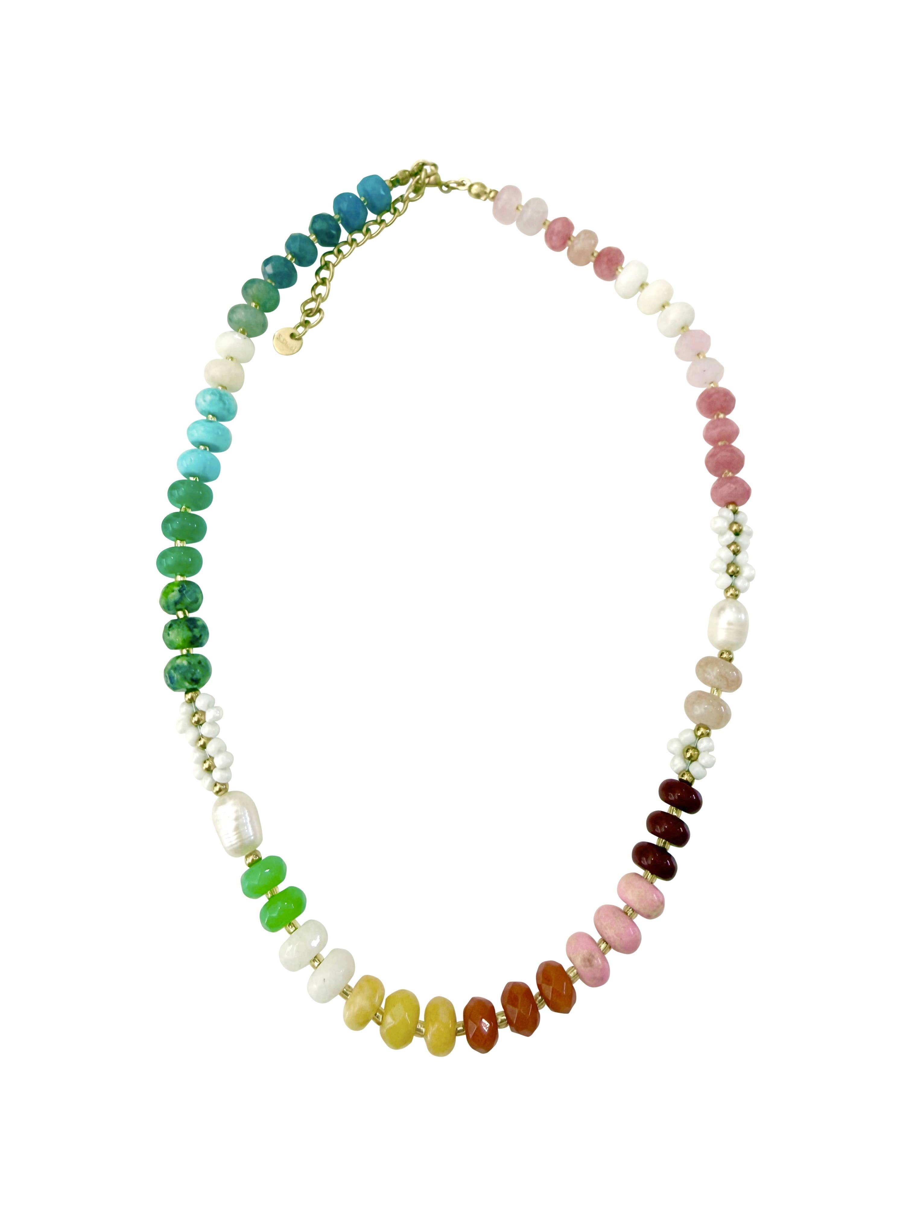Dove Beaded Flower Necklace- Light Multi-Briton Court