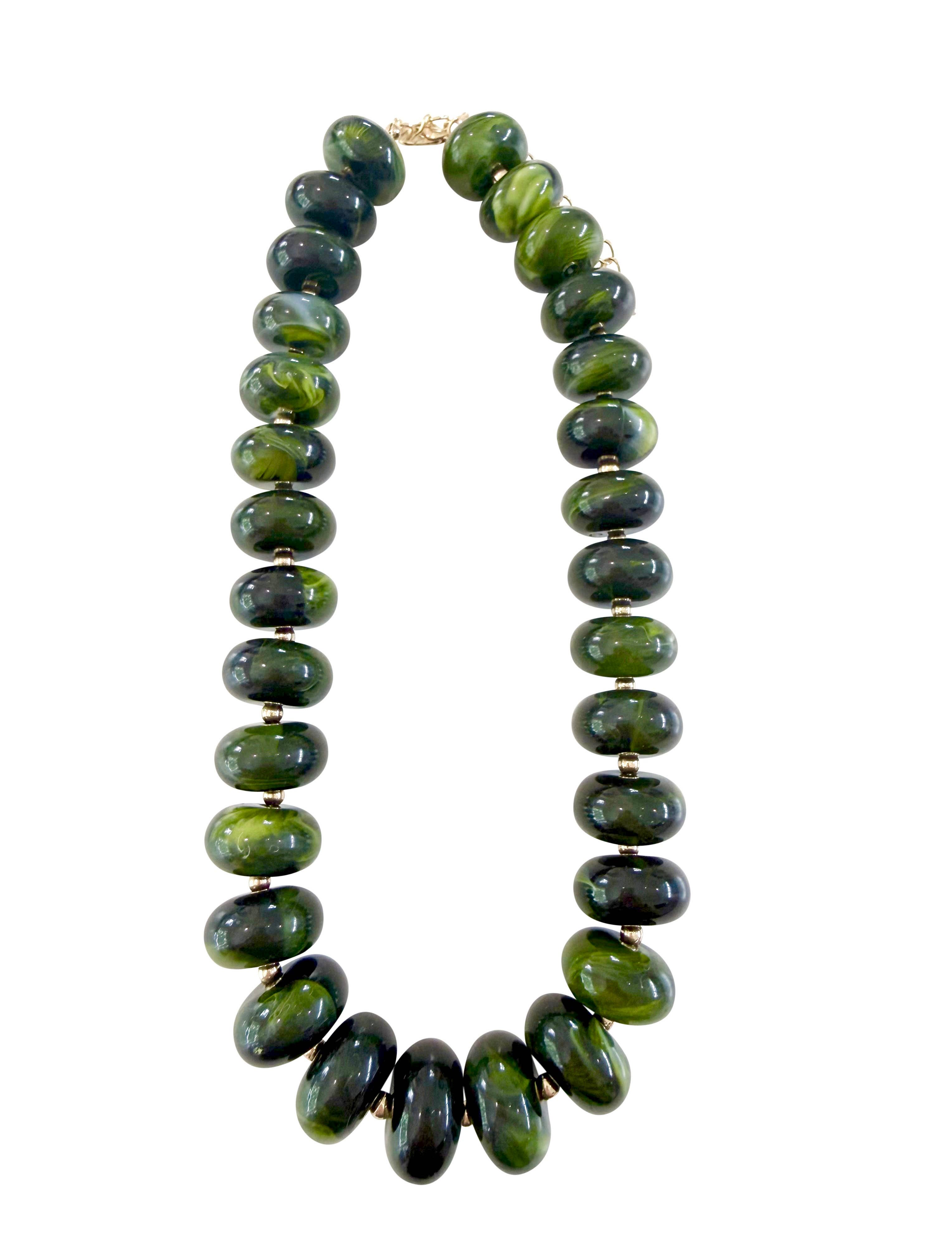 Liberty Chunky Beaded Necklace- Dark Green-Briton Court
