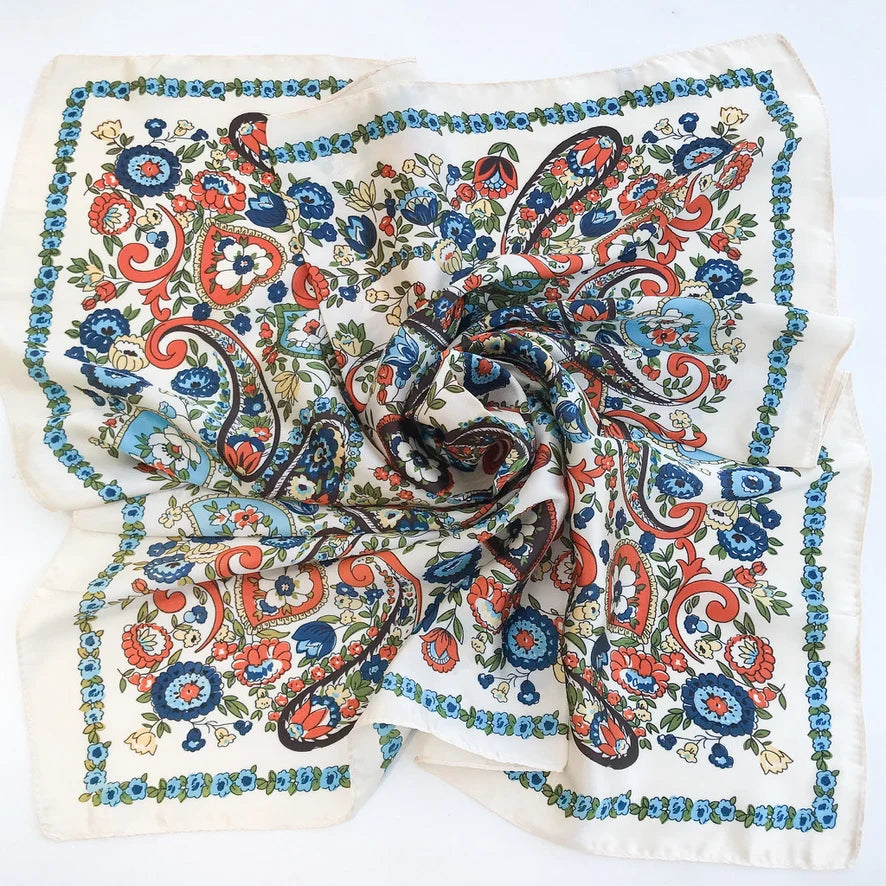 Cream Paisley Garden Square Scarf-Briton Court