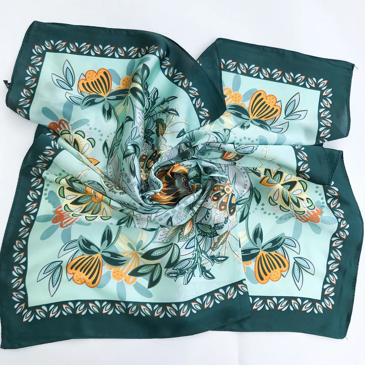 Folk Bloom Square Scarf, Emerald Border-Briton Court