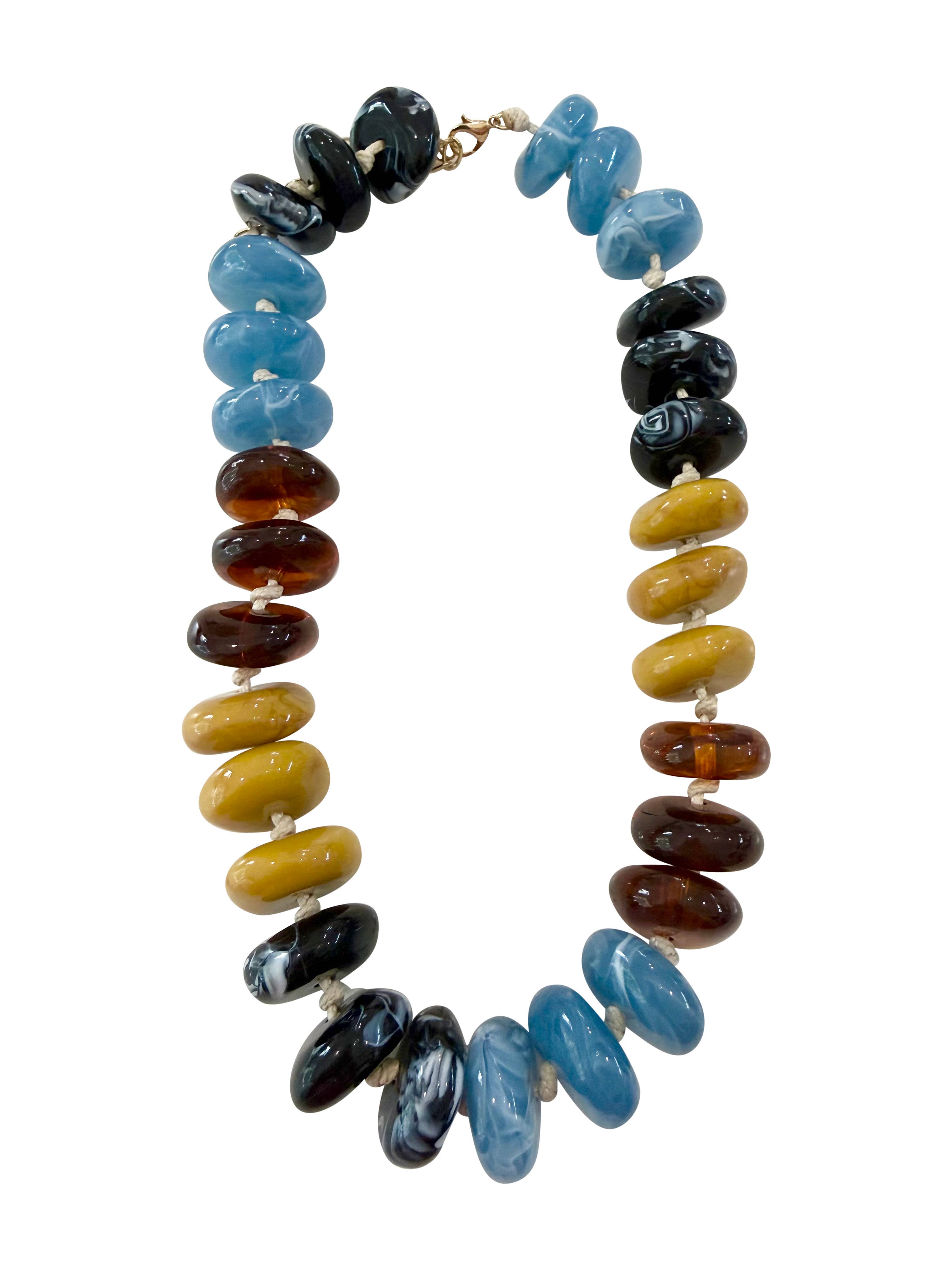 Delray Chunky Beaded Necklace- Tan/Light Blue Mix-Briton Court