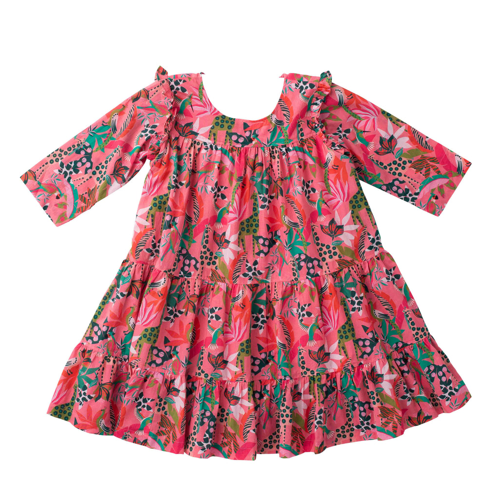 Girls Cece Ruffle Dress- Coral Reef-Briton Court