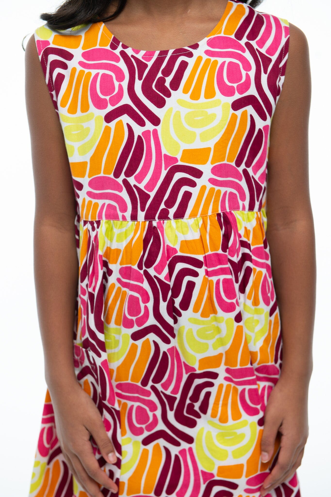 Girls Burgundy Rose Wavy Line Dress-Briton Court