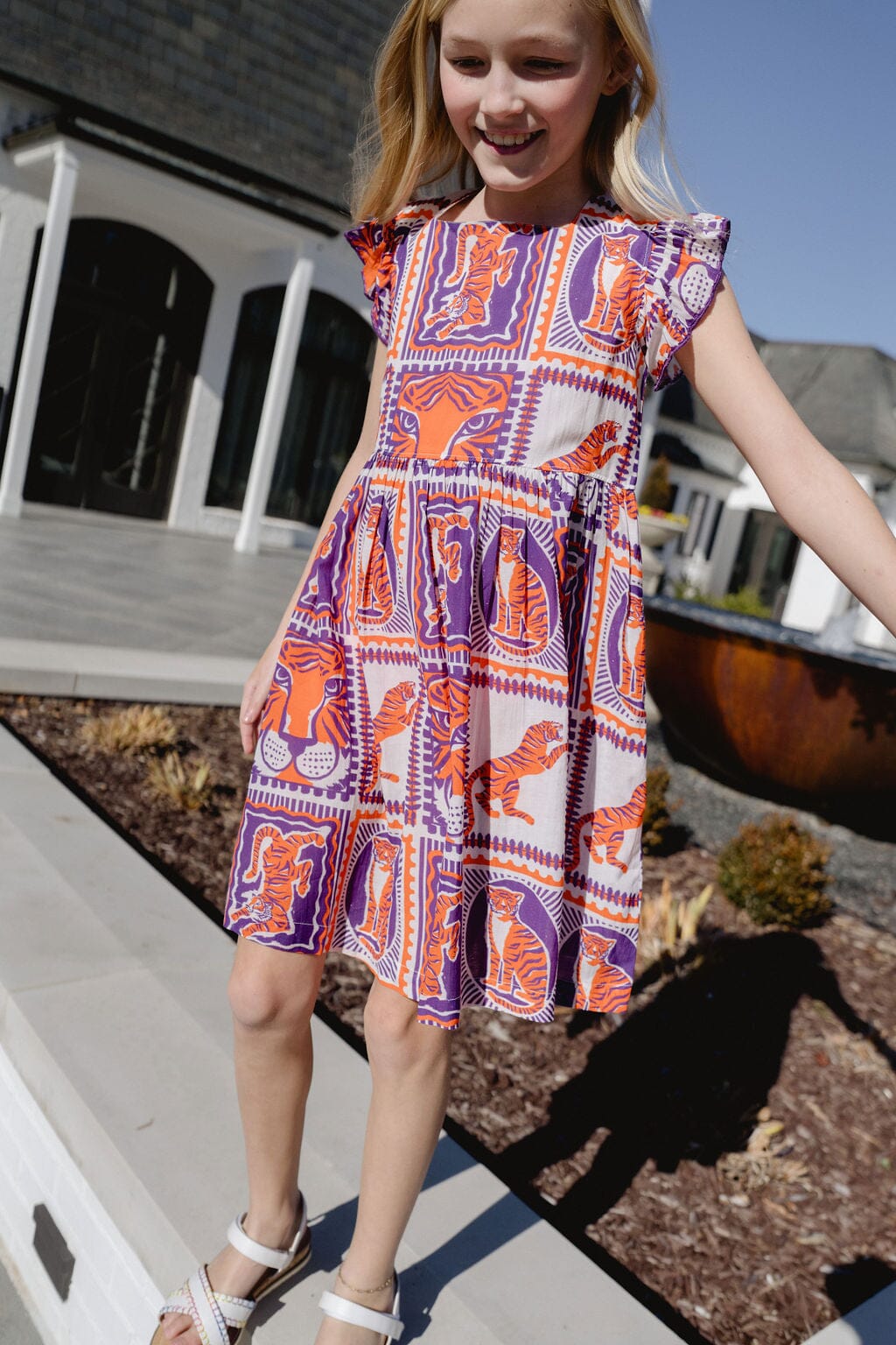 Girls Maya Tiger Game Day Dress | Orange & Purple-Briton Court