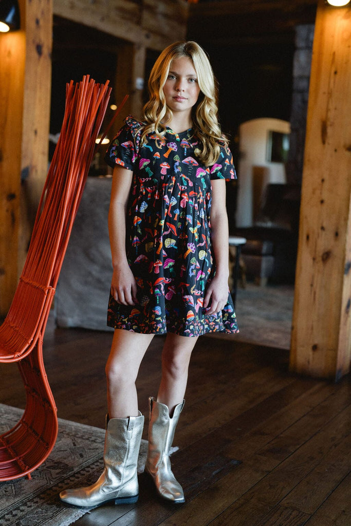 Girls Lotus Dress- Groovy Mushroom-Briton Court