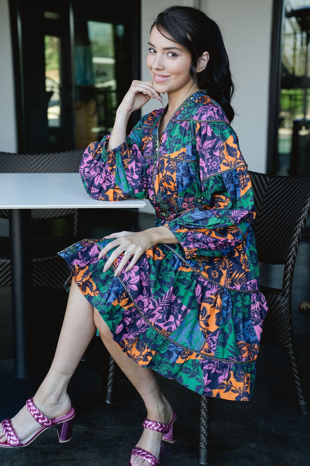Delaney Colorblock Floral Dress-Briton Court