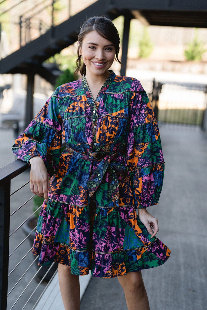 Delaney Colorblock Floral Dress-Briton Court