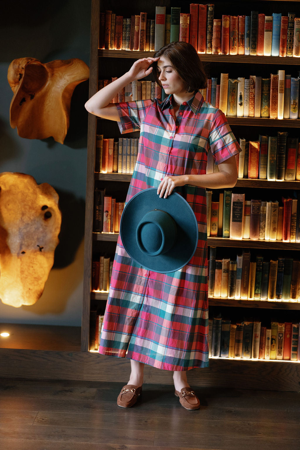Kristina Plaid Maxi Shirt Dress-Briton Court