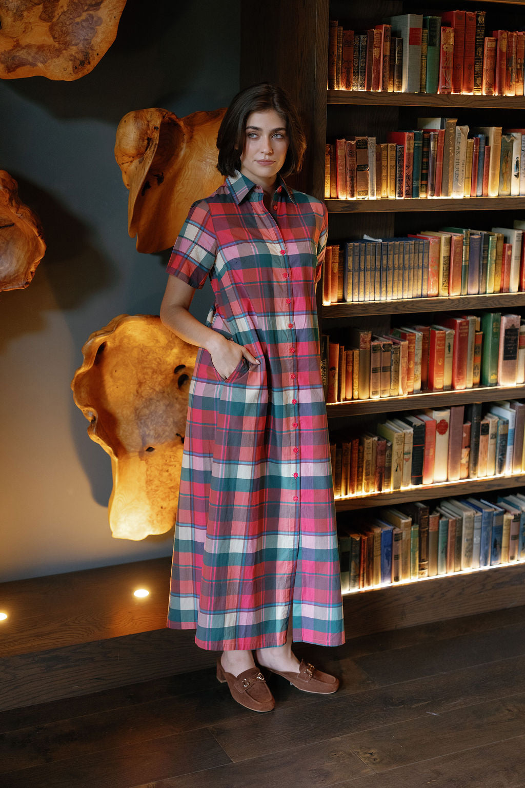 Kristina Plaid Maxi Shirt Dress-Briton Court