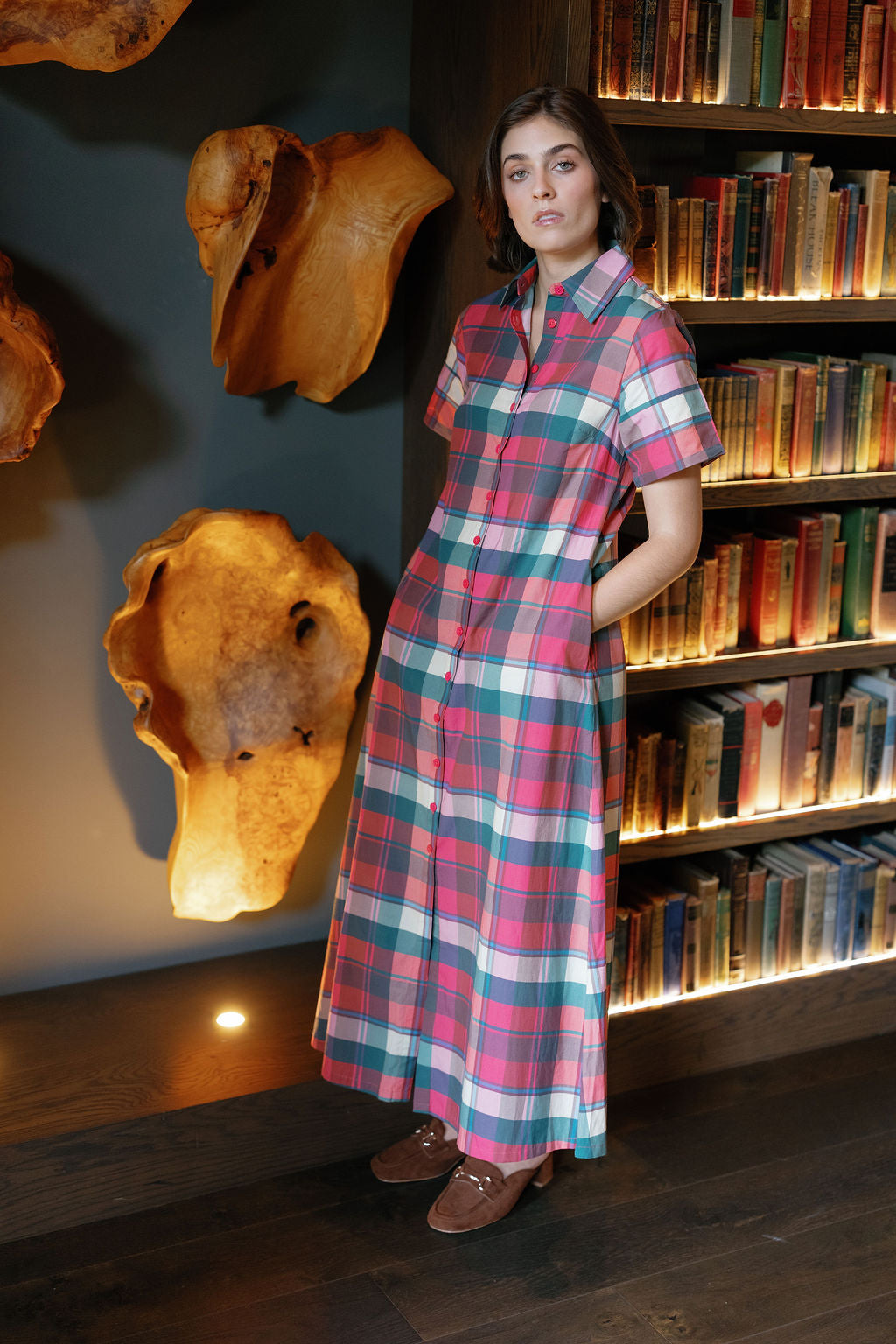 Kristina Plaid Maxi Shirt Dress-Briton Court