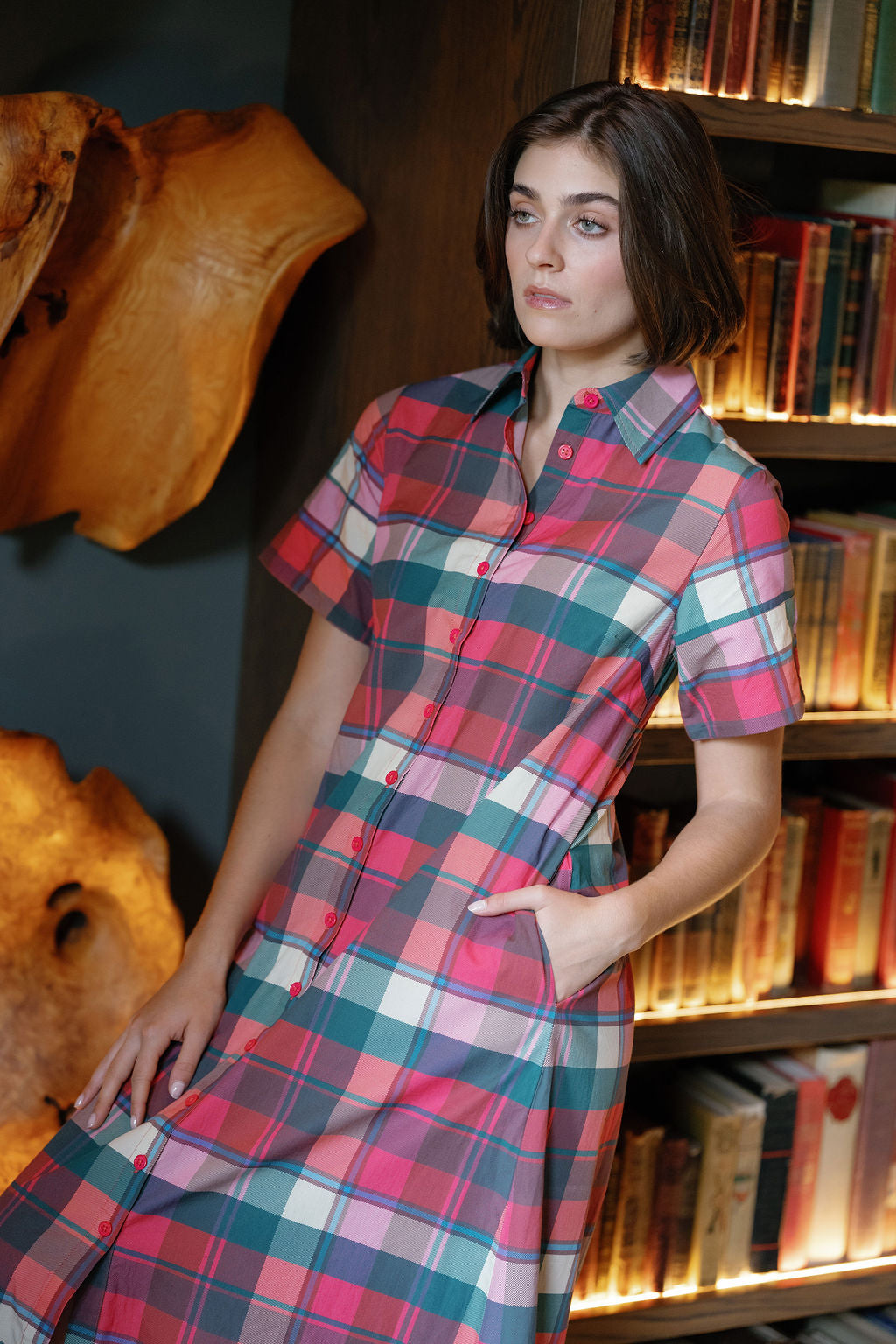 Kristina Plaid Maxi Shirt Dress-Briton Court