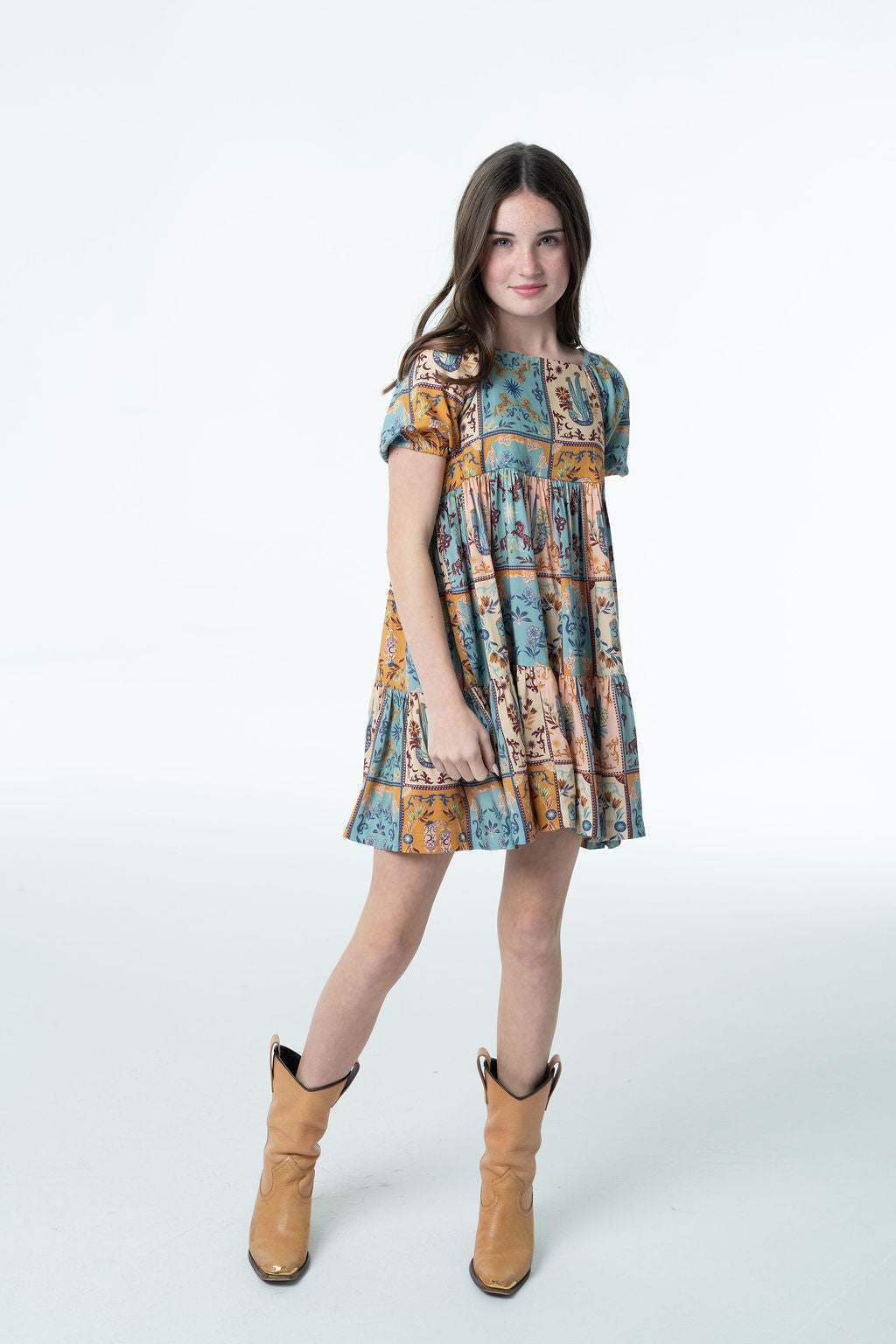 Haven girls western dress with cactus print and cowboy boots