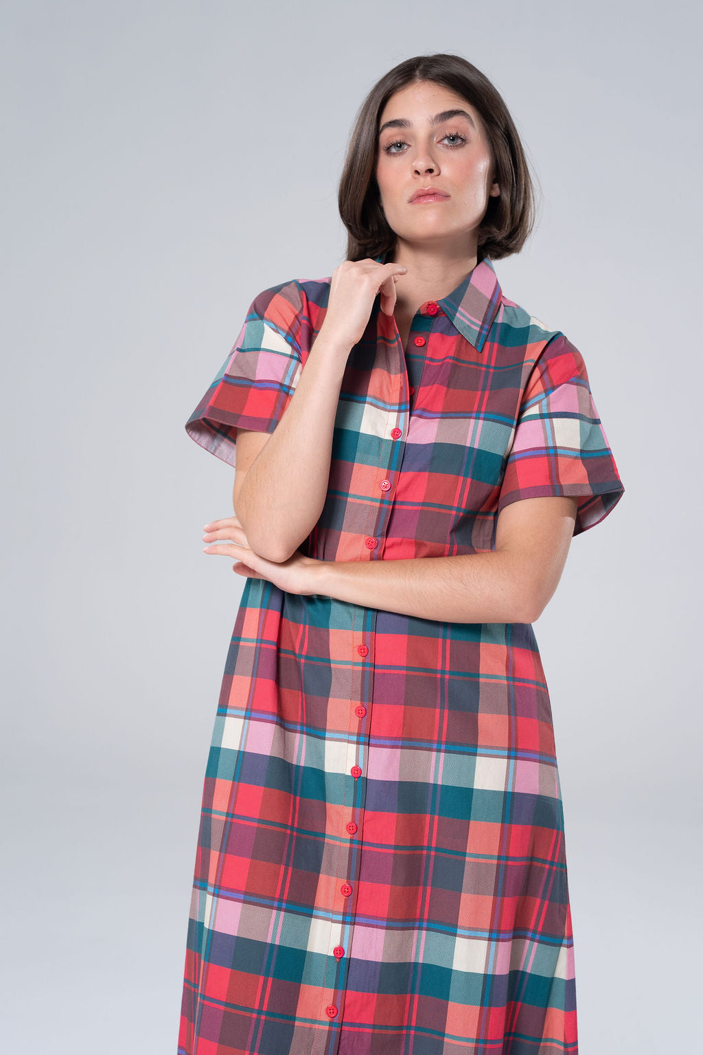 Kristina Plaid Maxi Shirt Dress-Briton Court