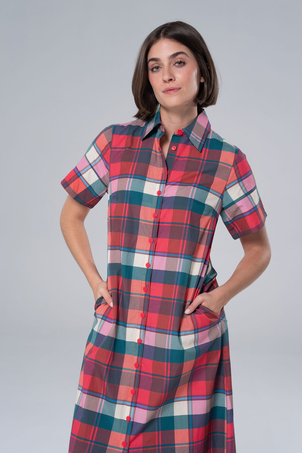 Kristina Plaid Maxi Shirt Dress-Briton Court