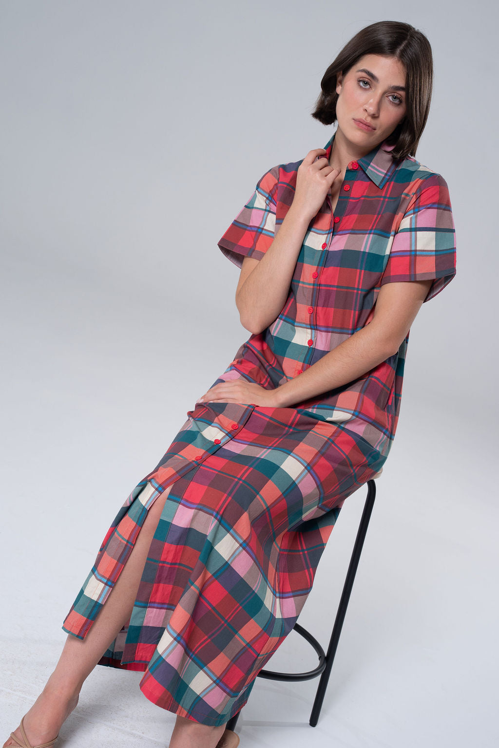 Kristina Plaid Maxi Shirt Dress-Briton Court