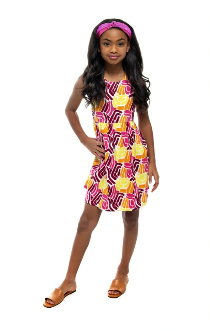 Girls Burgundy Rose Wavy Line Dress-Briton Court