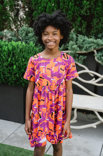 Girls Jenny Cheetah Dress- Orange Crush-Briton Court