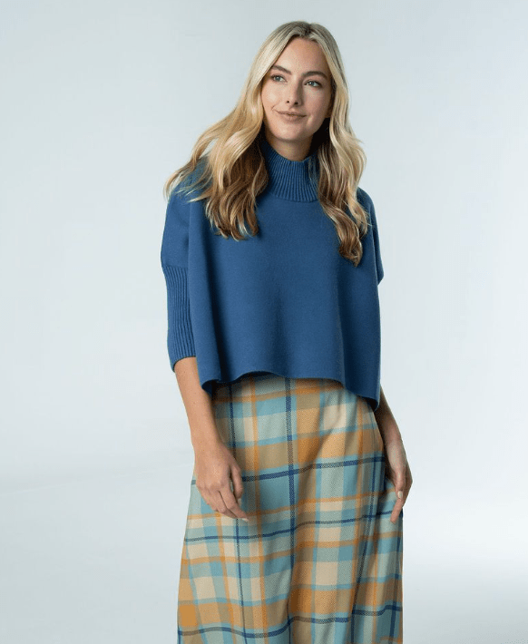 Sophia oversized mock neck sweater in dusty navy