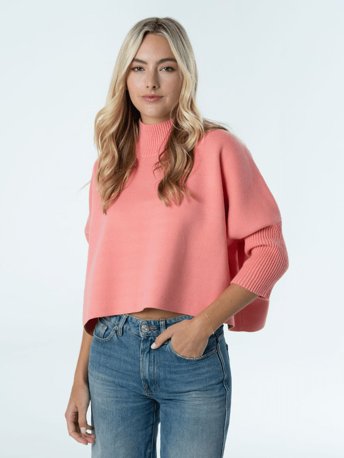 Sophia oversized mock neck sweater in rose pink