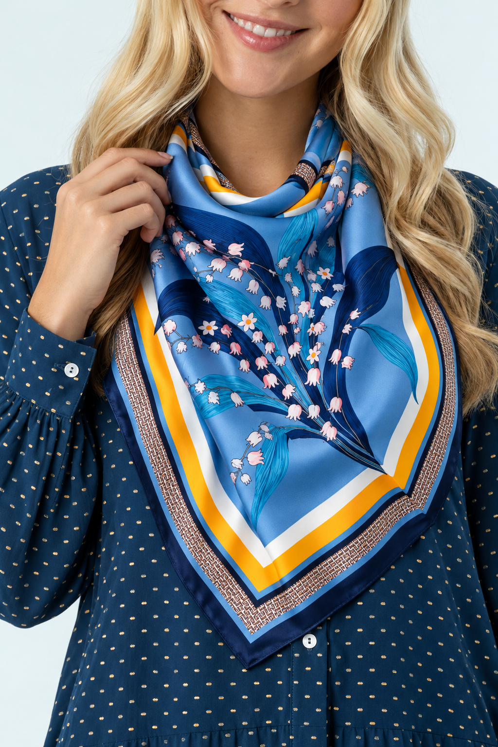 Lily Satin Square Scarf- Blue-Briton Court