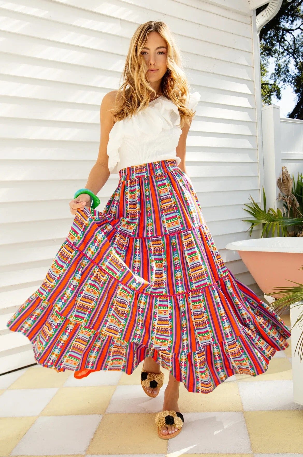 Savannah Maxi Skirt - Striped Floral Geo-Briton Court