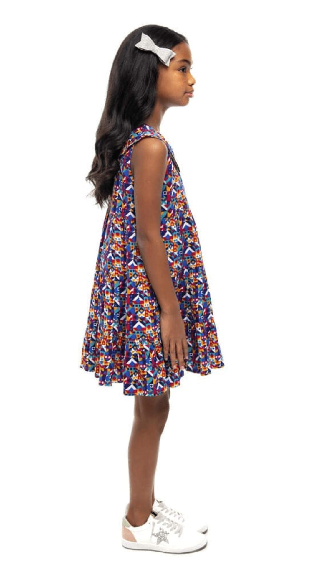 Girls wearing Briton Courts Laila Abstract Geo dress.