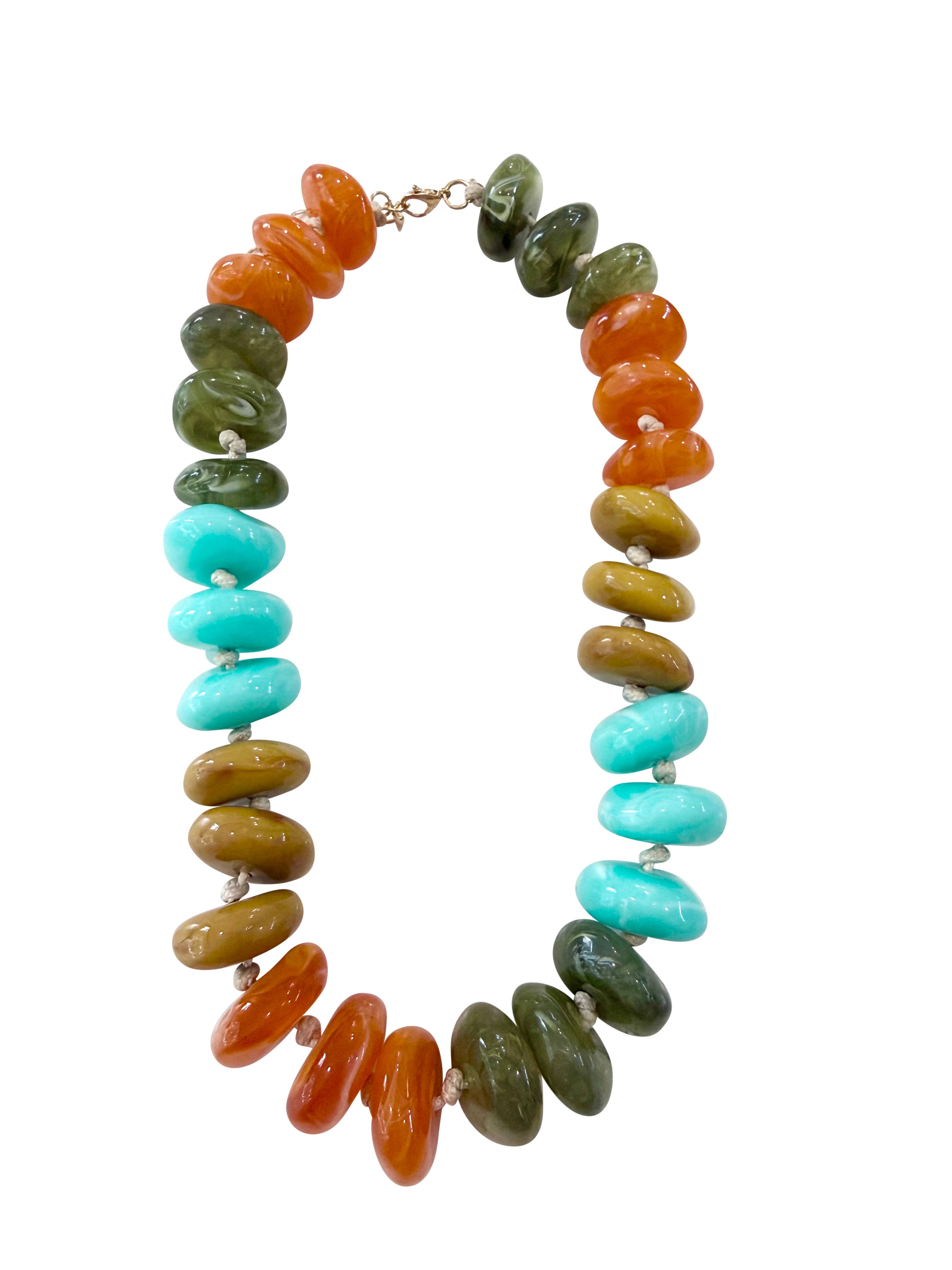 Delray Chunky Beaded Necklace- Turquoise/Orange Mix-Briton Court