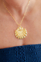 Ashley - Large Gold & Pearl Shell Charm Necklace - 18k Gold Plated-Briton Court