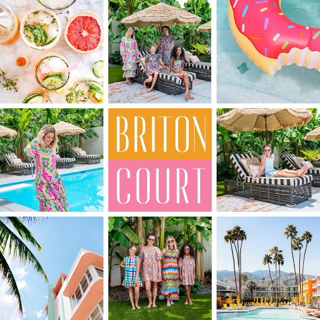 pictures of women and girls by the pool wearing dresses