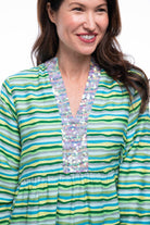Up close picture of women wearing Kennedy Sequin dress.