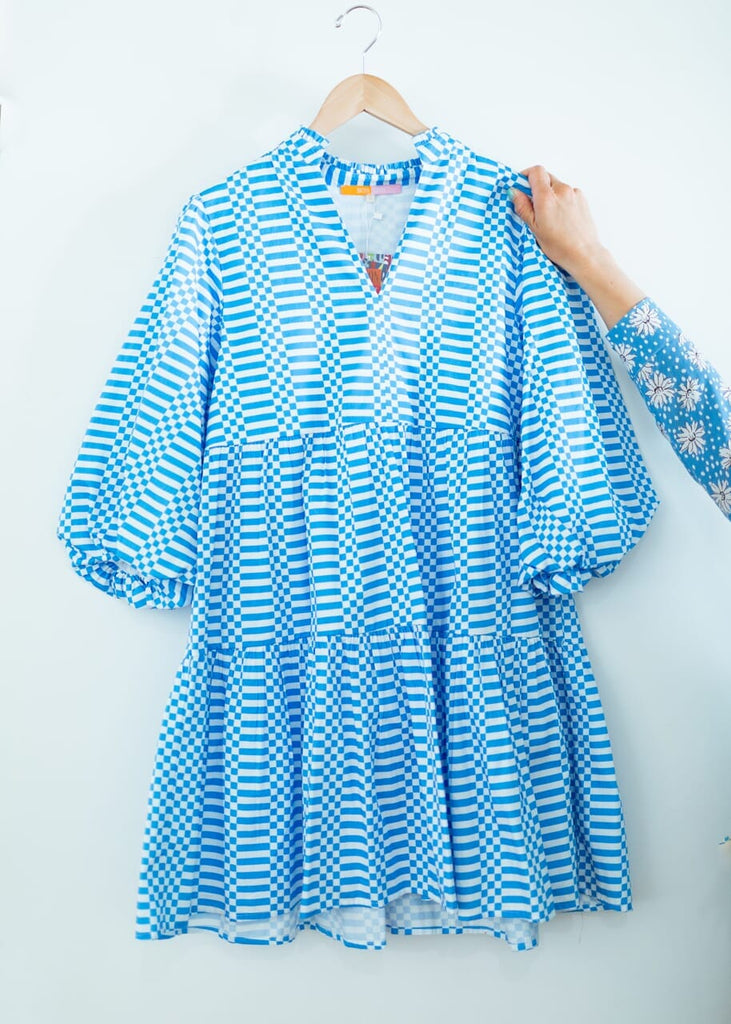 Picture of Aubrey Cobalt Bubble Sleeve mini dress.