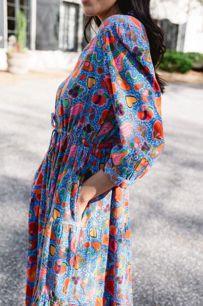 womens printed maxi dress with sleeves - briton court