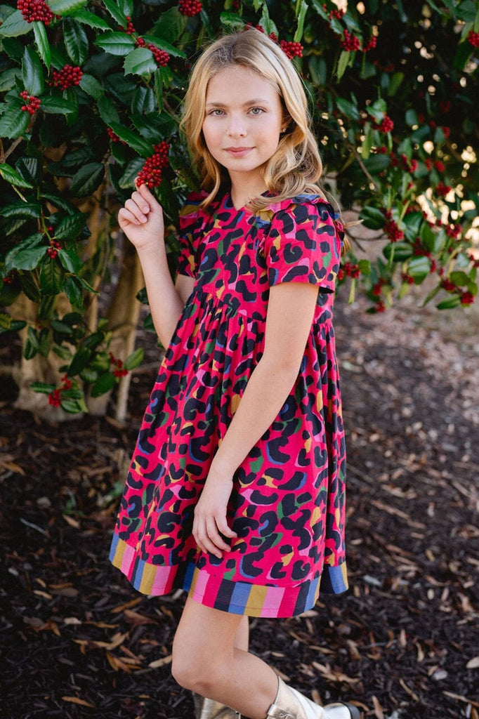 girls pink leopard printed dress - briton court