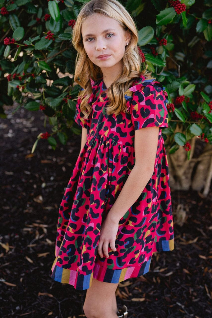 girls pink leopard printed dress - briton court